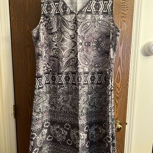 Gray and Black Sheath Midi Dress with V-Neck